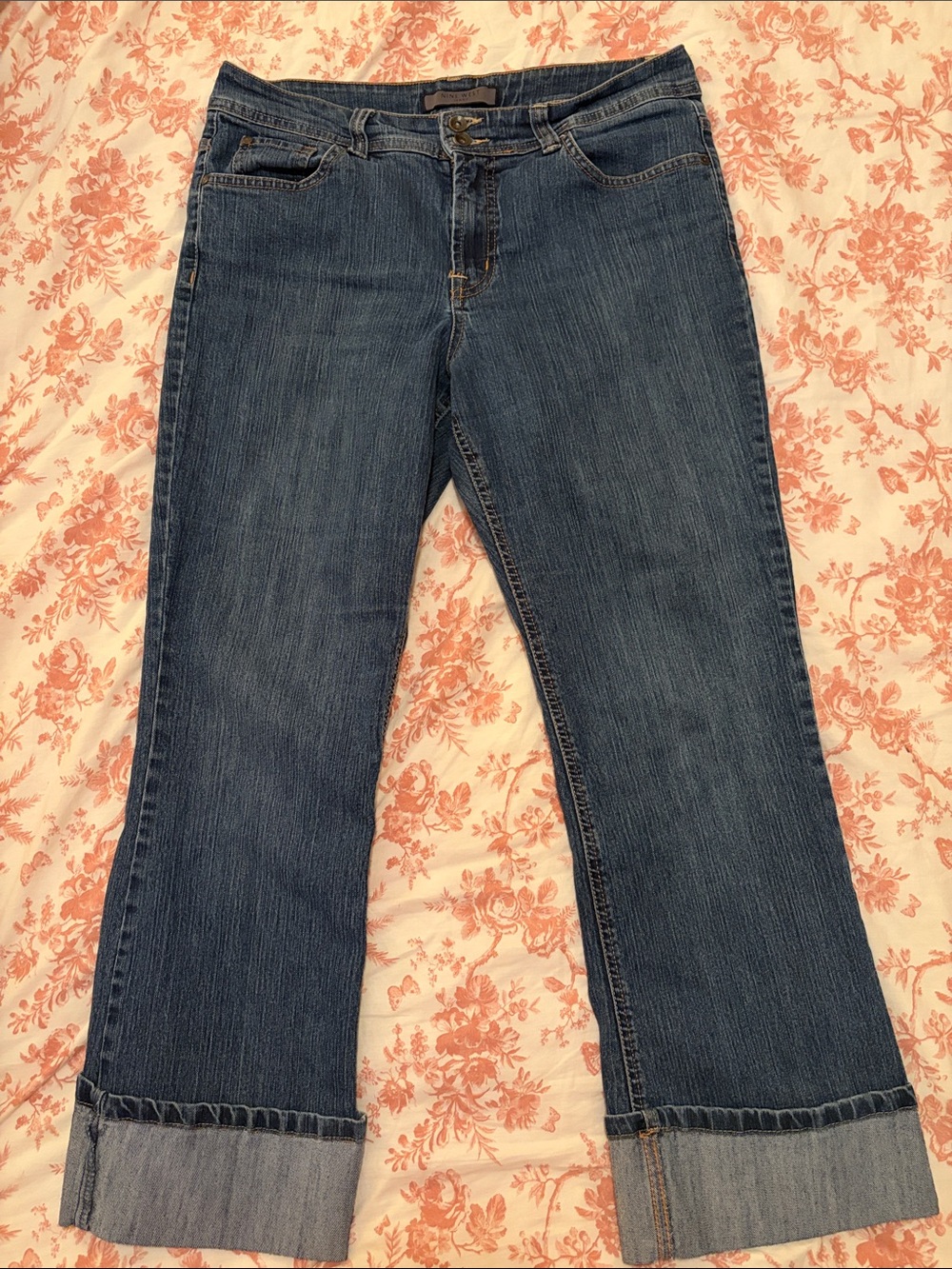 Nine West Dark Blue Boot Cut Jeans with Cuffed Hem